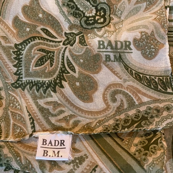 Olive Green Paisley Print Square Scarf Made Italy by BMR - Picture 5 of 5